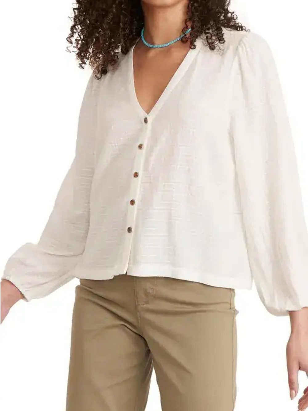 Marine Layer Colette Stripe Cotton Blend Button-Up Top | White | Medium